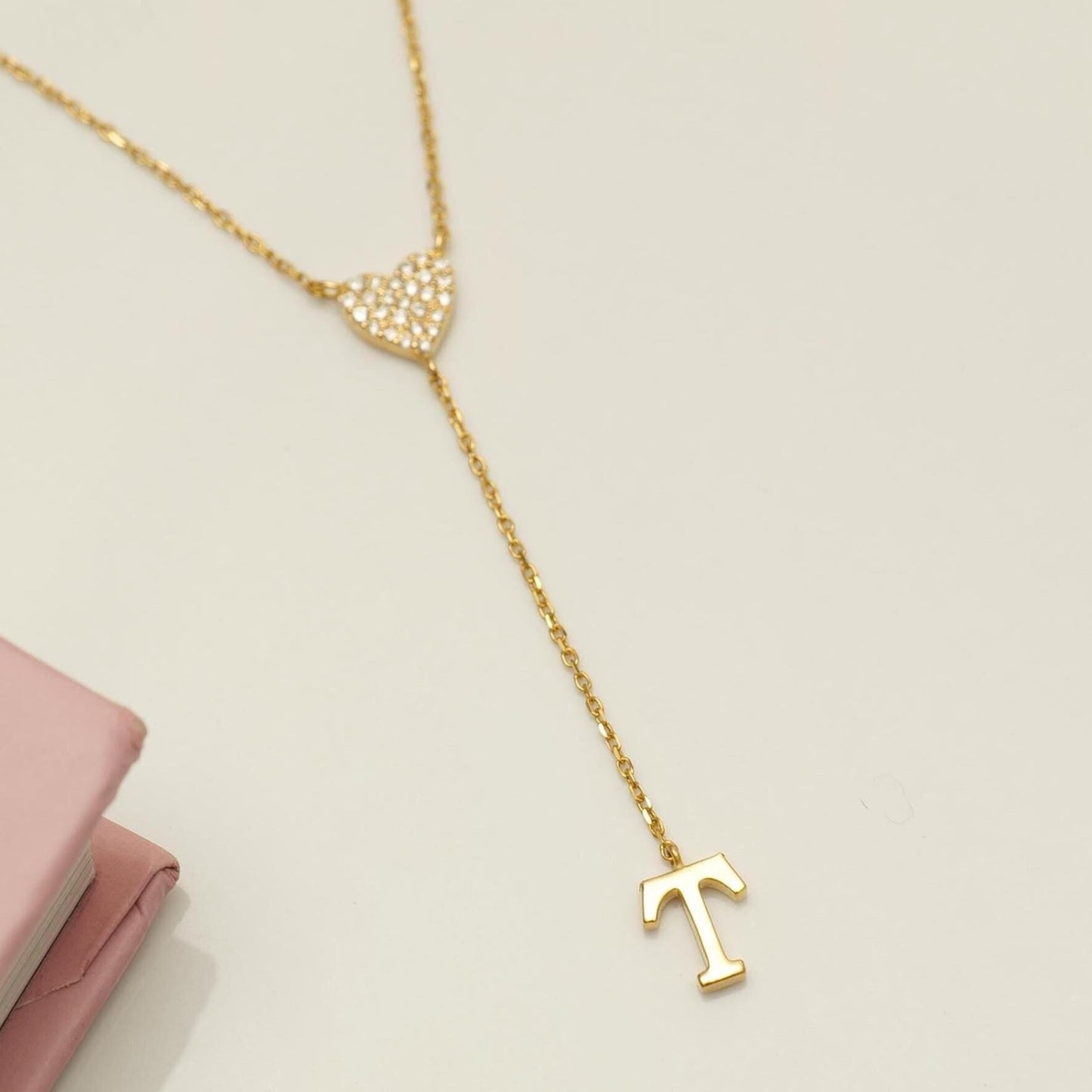 Heart Diamond Initial Lariat Necklace