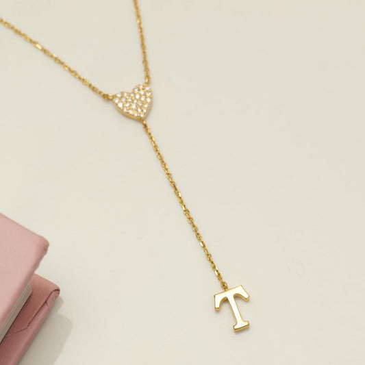 Heart Diamond Initial Lariat Necklace