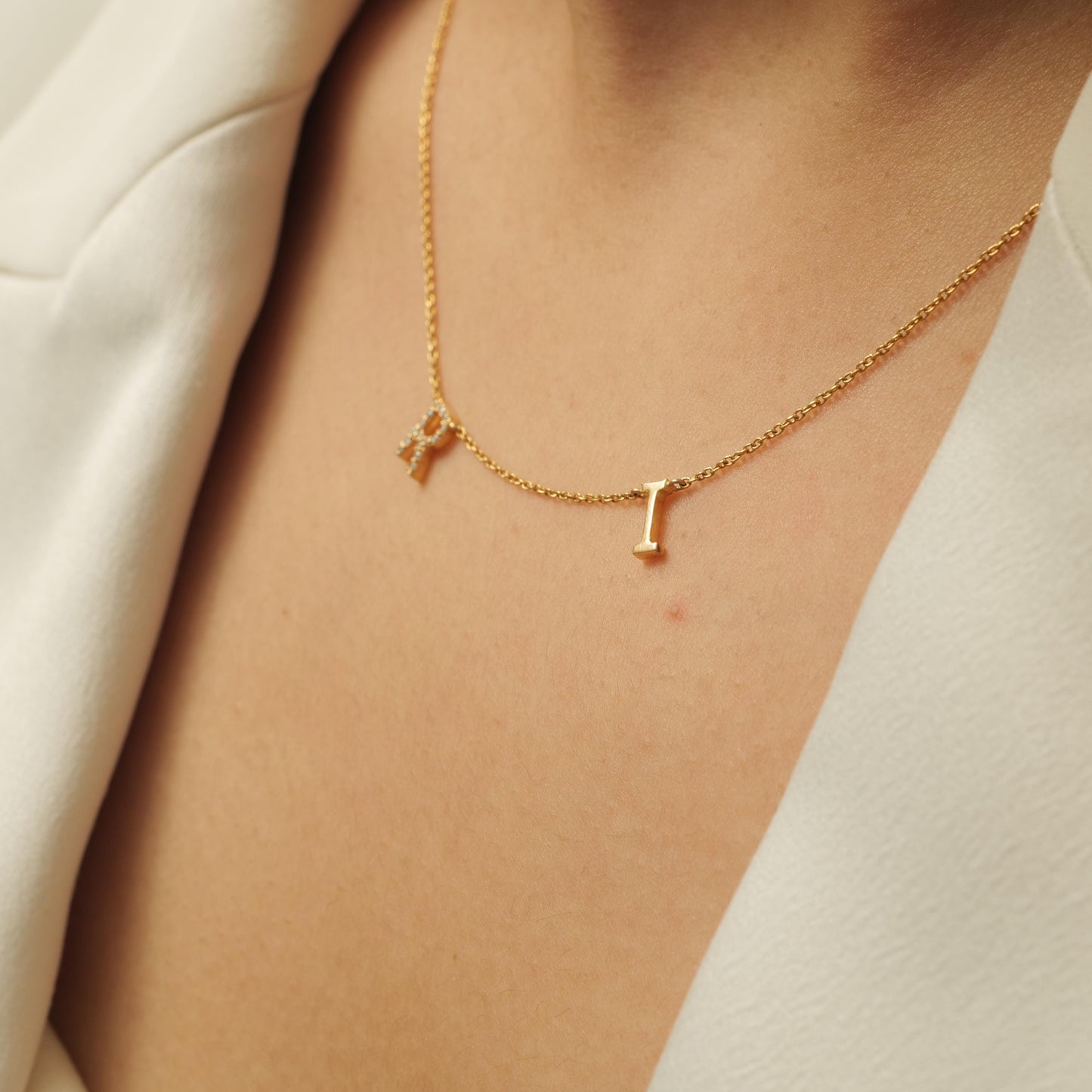 Two Initial Diamond Charm Necklace