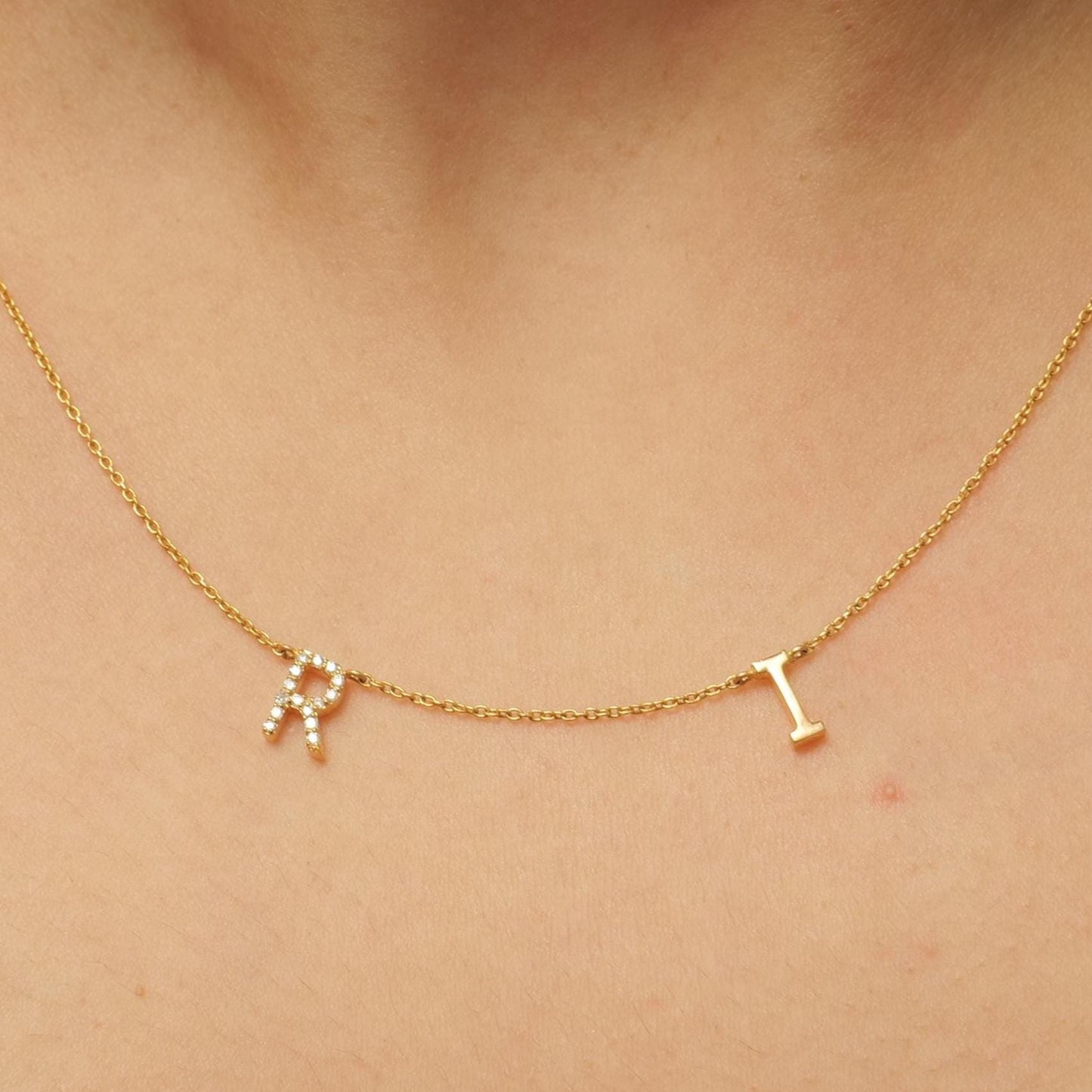 Two Initial Diamond Charm Necklace