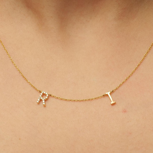 Two Initial Diamond Charm Necklace
