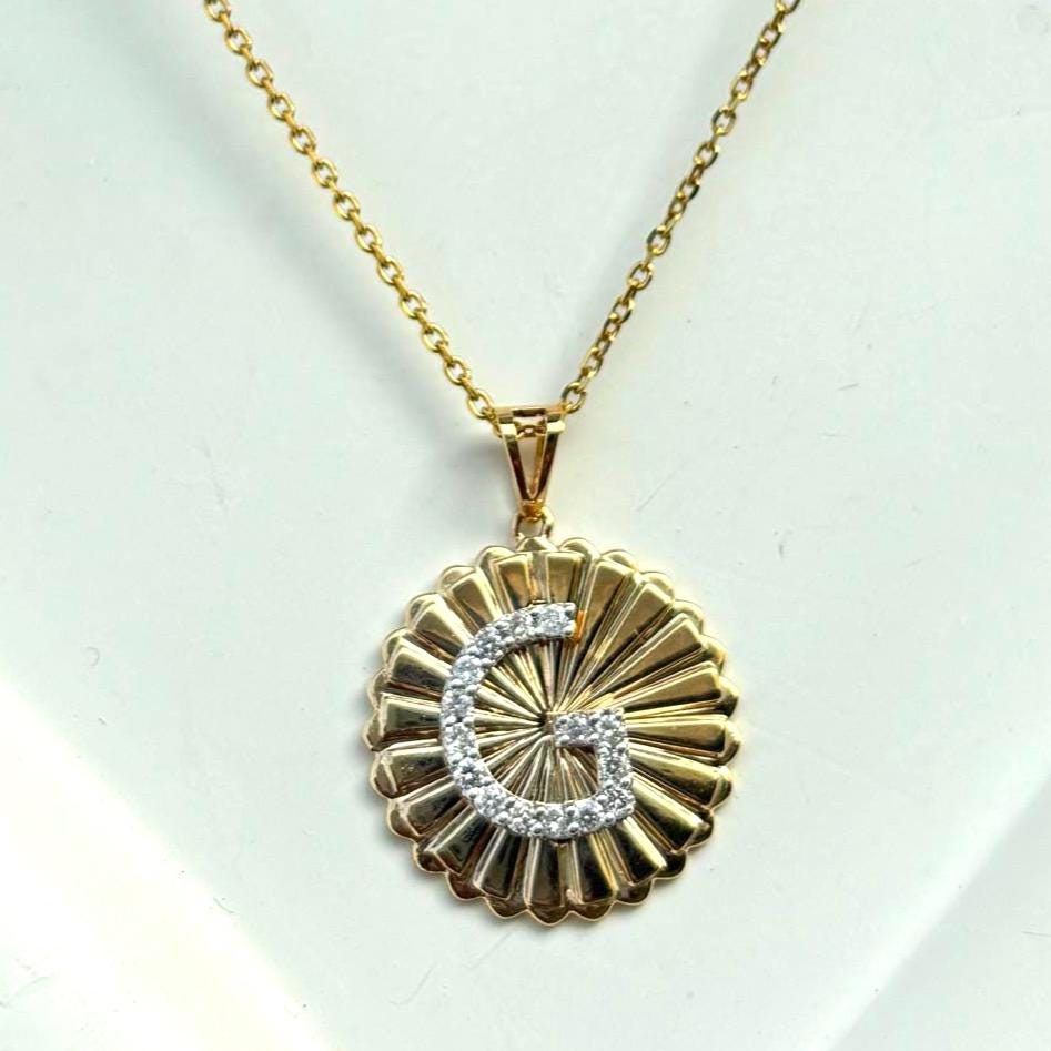 Sunburst Personalised Medallion Initial Diamond Necklace