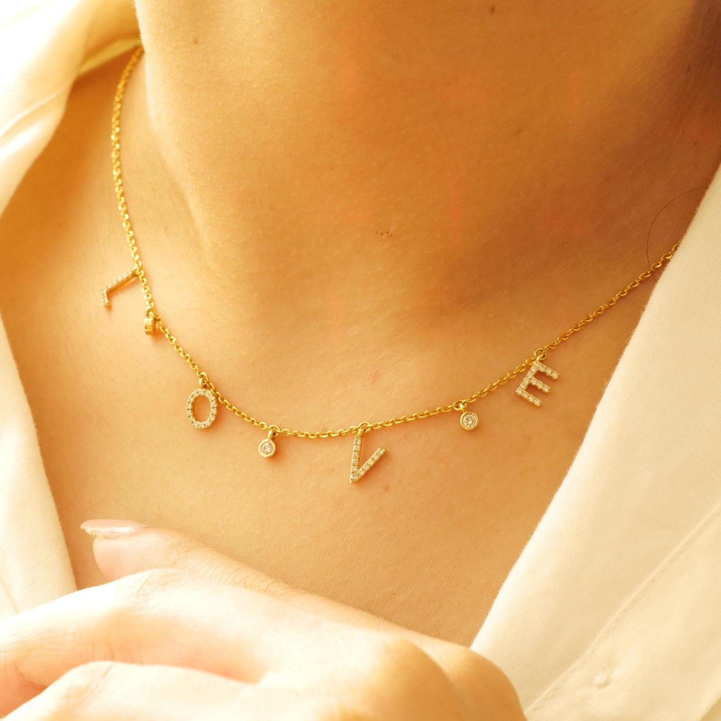 Dangle Love Letter Diamond Necklace