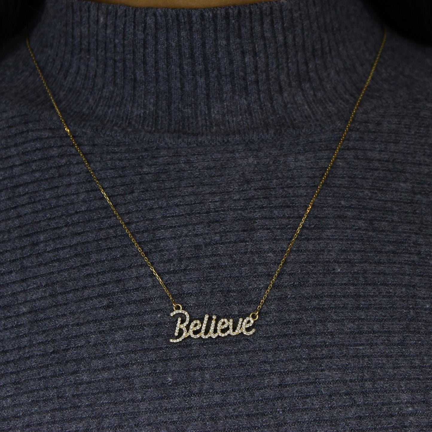 Believe Script Diamond Necklace