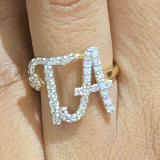 Open Band Double Initial Diamond Ring
