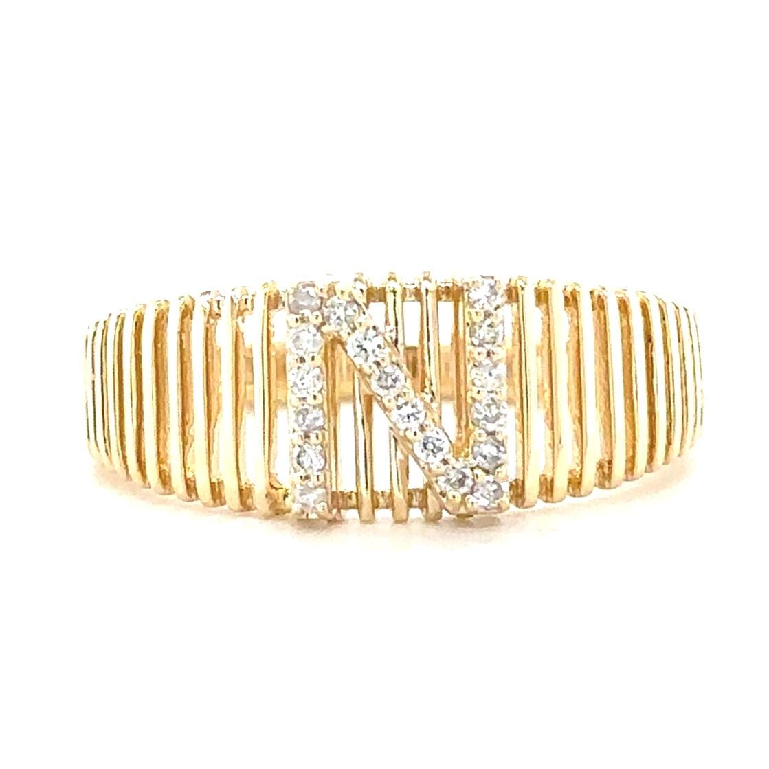 Ribbed Band Initial Diamond Ring