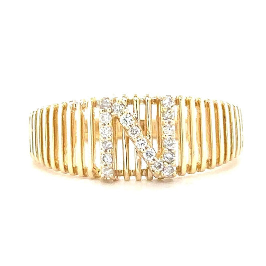 Ribbed Band Initial Diamond Ring