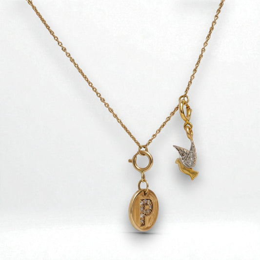 Diamond Initial Medallion & Dove Charm Necklace