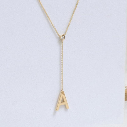 Bezel Diamond Initial Drop Lariat Necklace