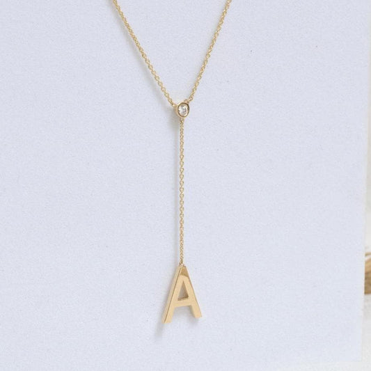 Bezel Diamond Initial Drop Lariat Necklace