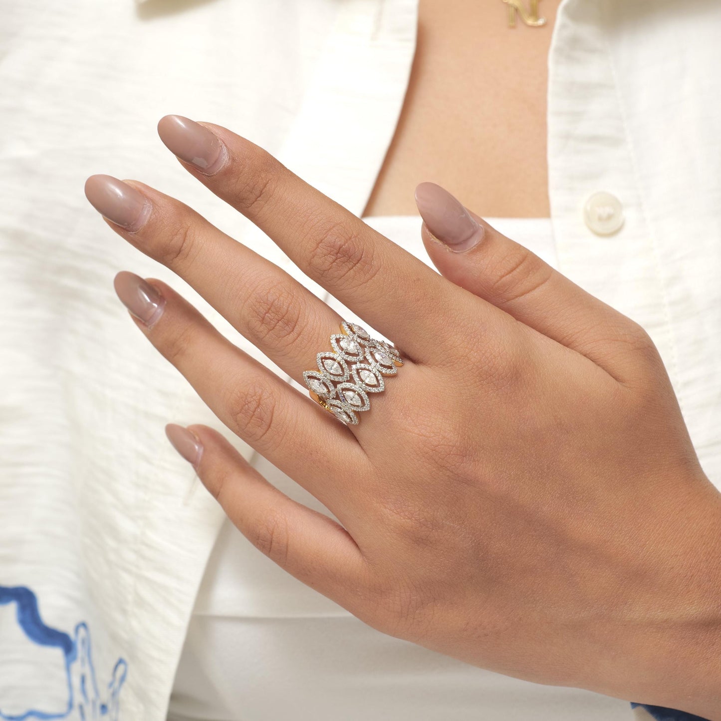 Double Row Marquise Diamond Ring