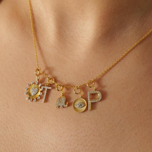 14K Gold Diamond Letter Charm