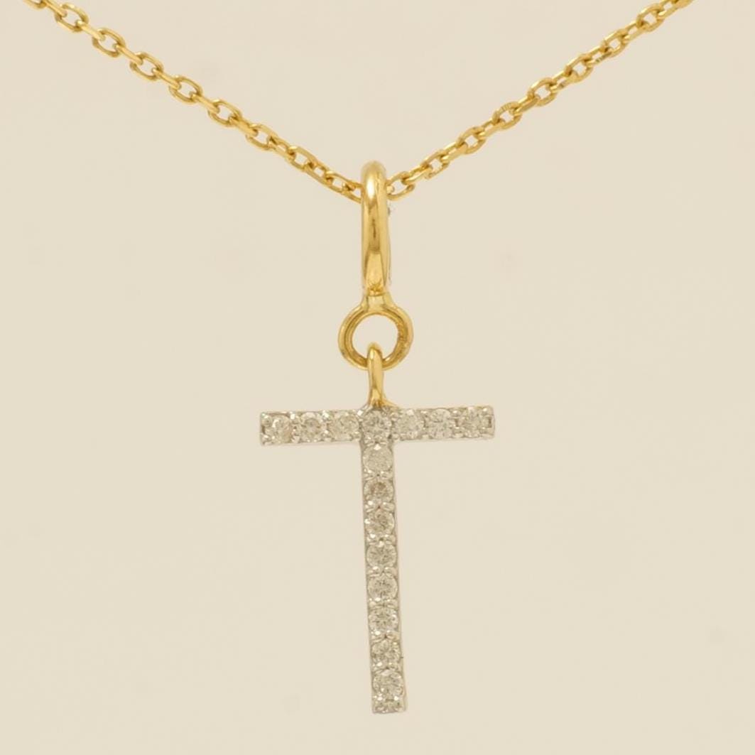 Natural Diamond Initial Charm in 14K Gold