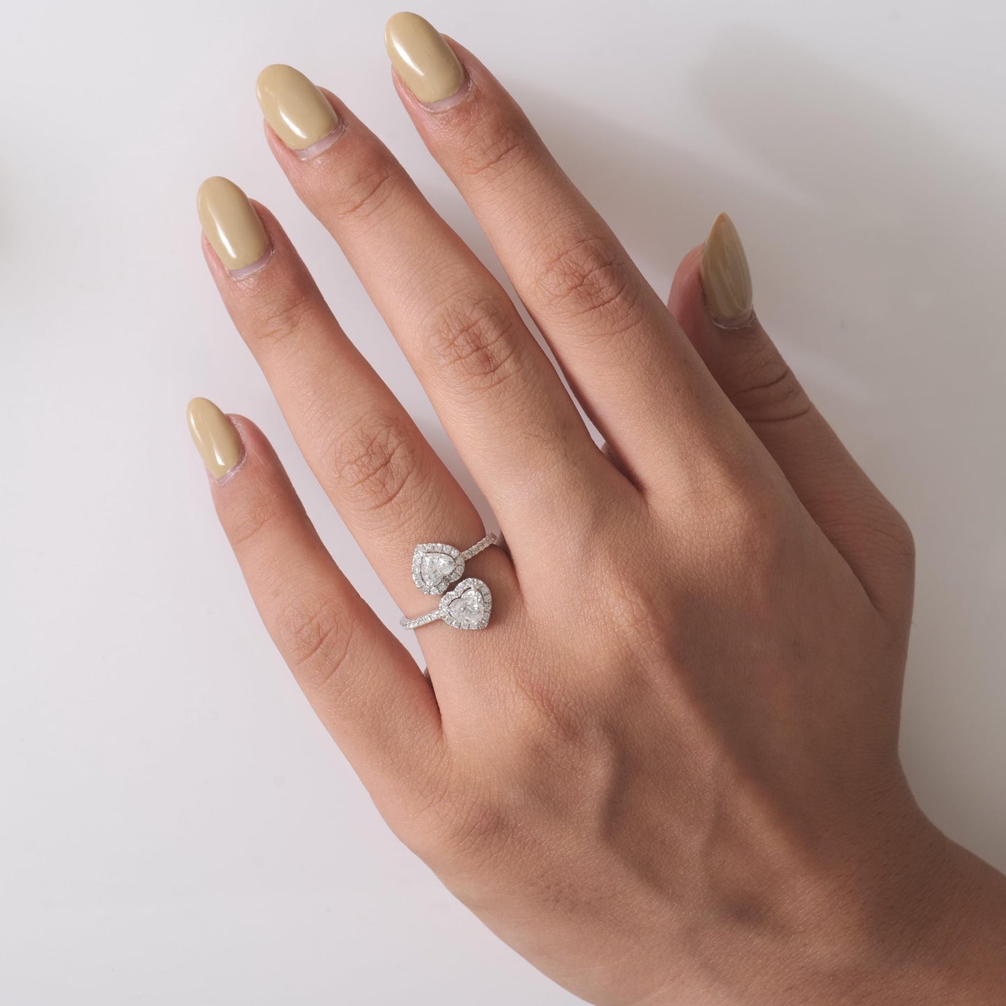 Double Heart Diamond Bypass Ring