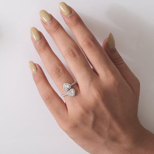 Double Heart Diamond Bypass Ring