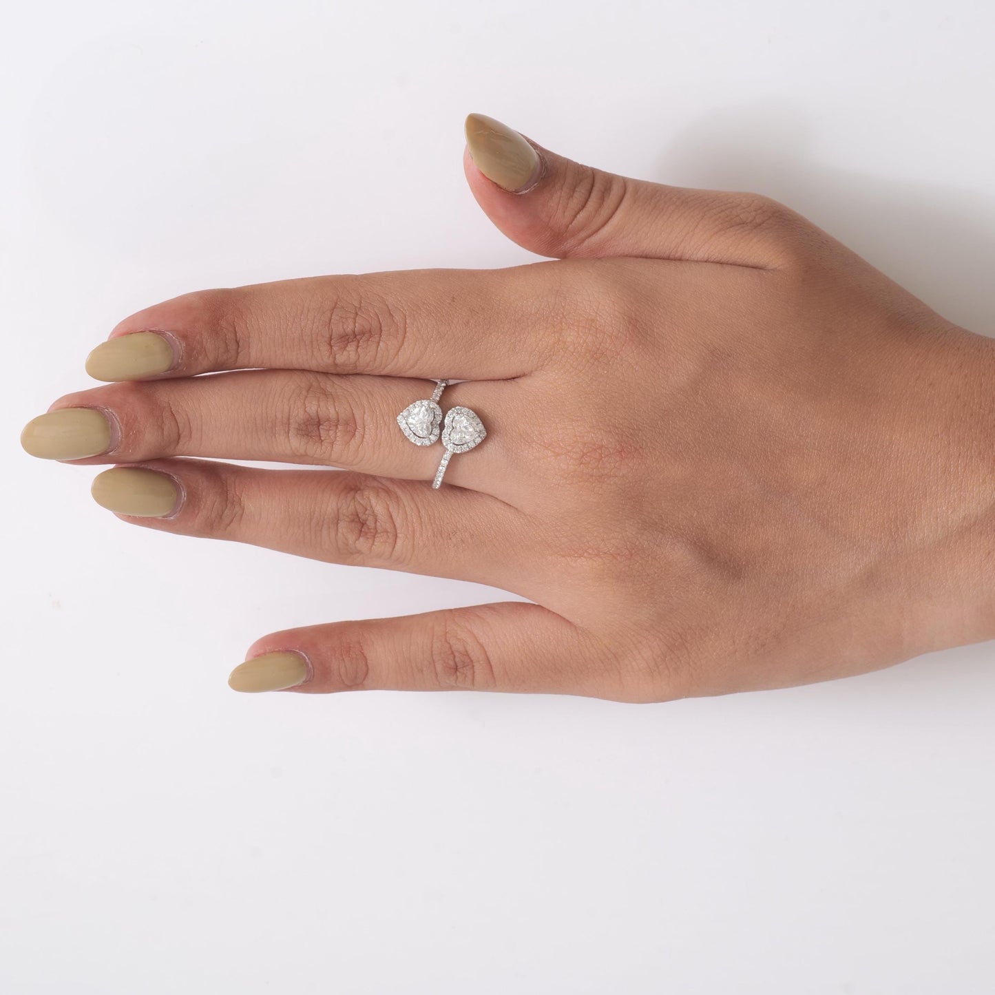 Double Heart Diamond Bypass Ring