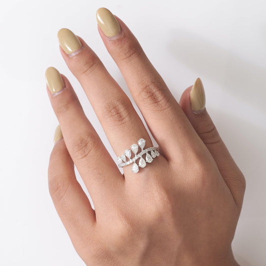 Leaf Cluster Pear Natural Diamond Ring