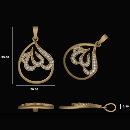 Waterdroplet Allah Calligraphy Diamond Pendant