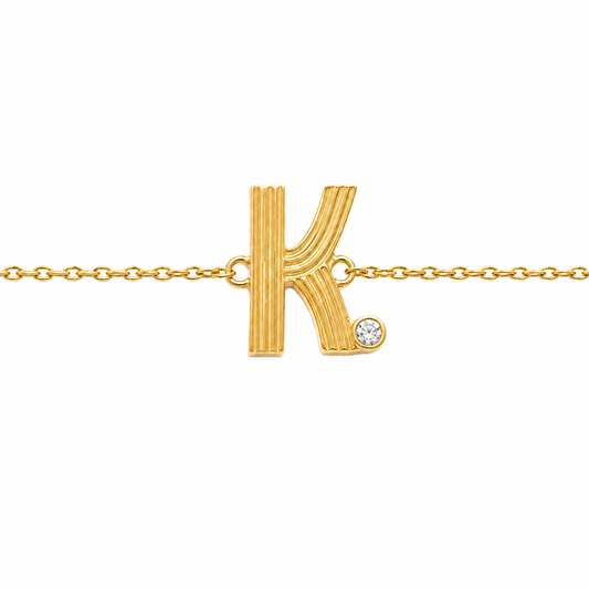 Ribbed Initial Diamond Bracelet - ilbr2042