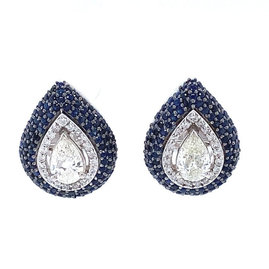 Pear Blue Sapphire Diamond Stud Earrings