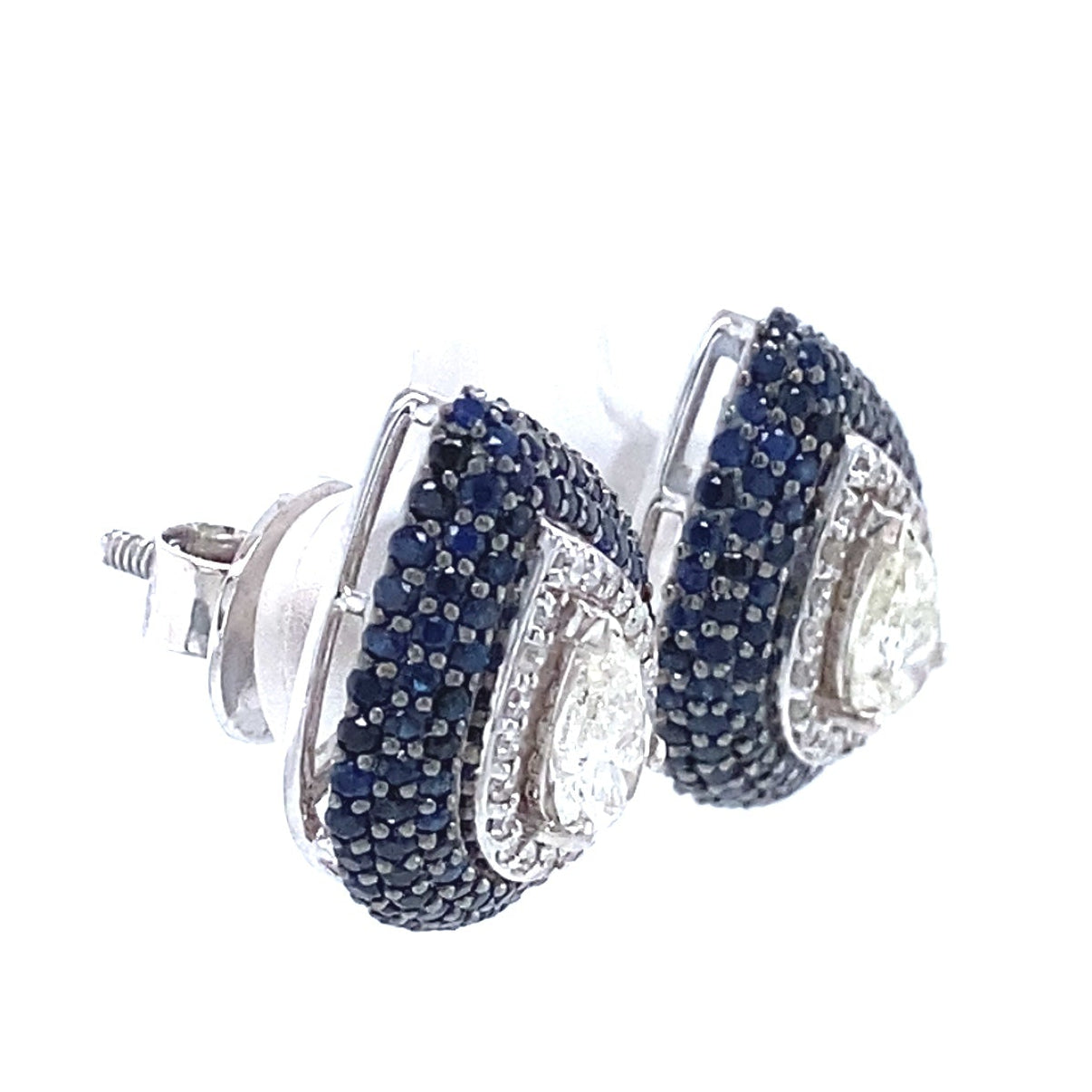 Pear Blue Sapphire Diamond Stud Earrings