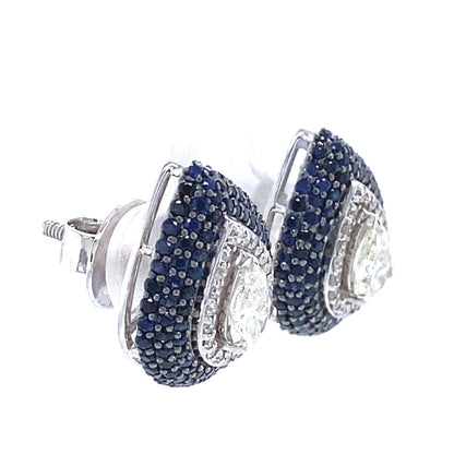 Pear Blue Sapphire Diamond Stud Earrings