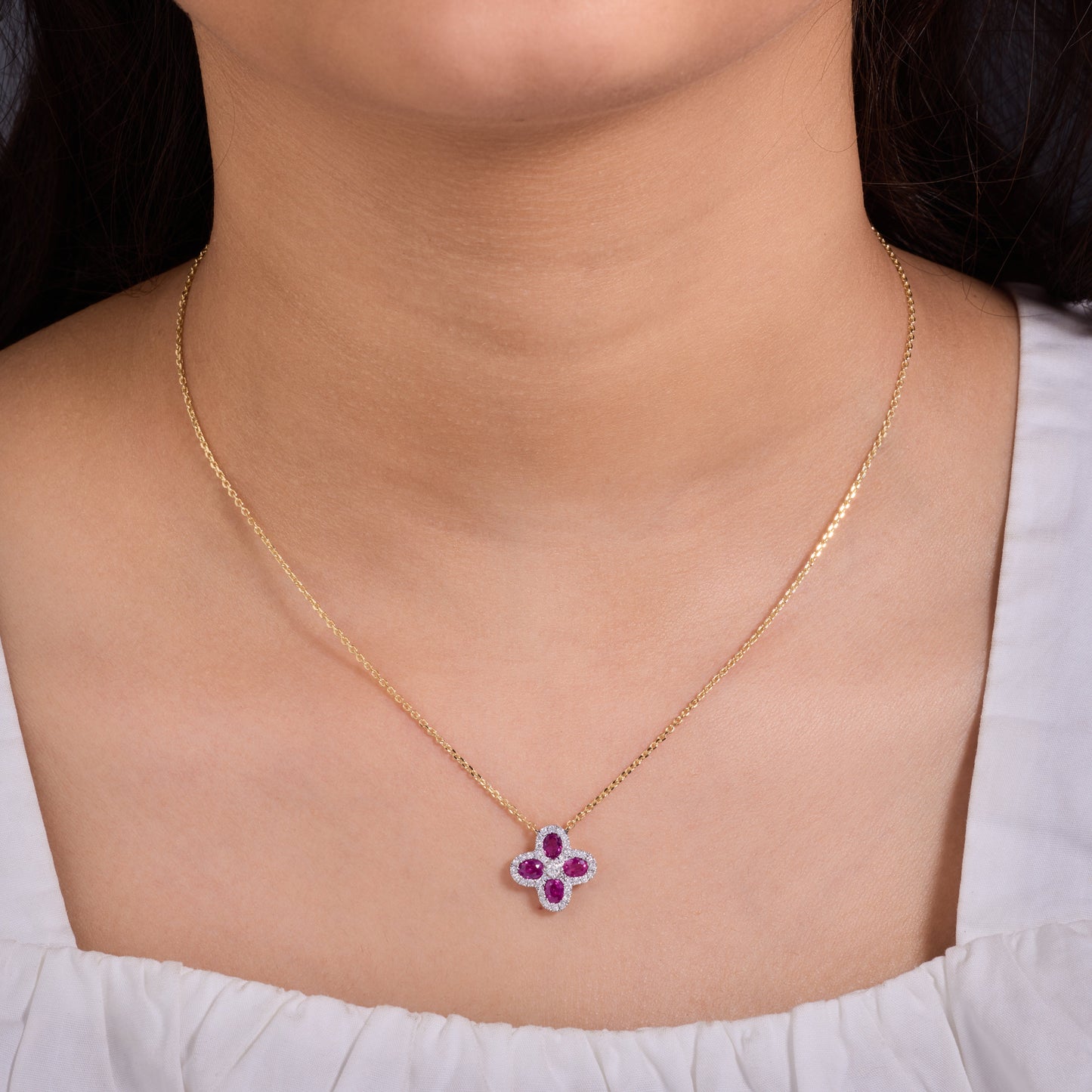 Natural Pink Sapphire Flower Diamond Necklace