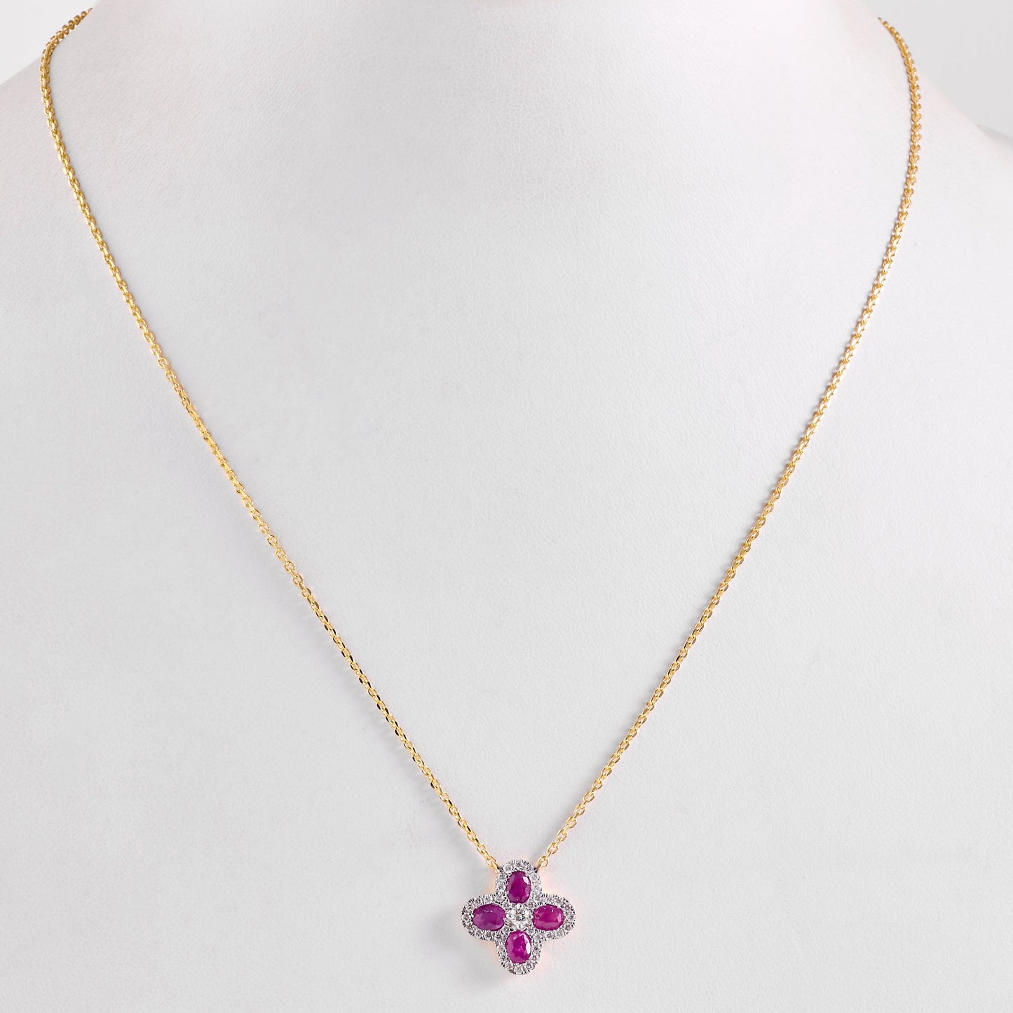Natural Pink Sapphire Flower Diamond Necklace