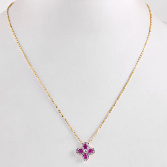 Natural Pink Sapphire Flower Diamond Necklace