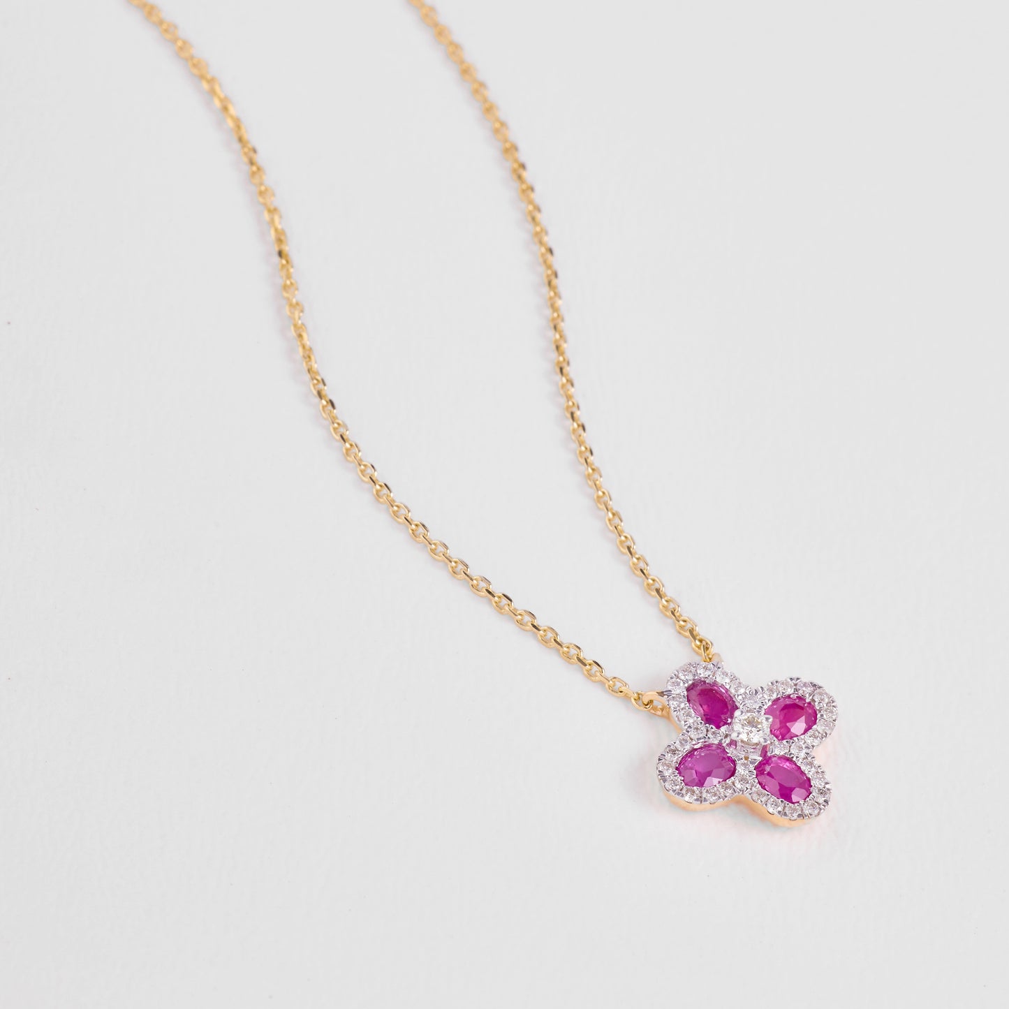Natural Pink Sapphire Flower Diamond Necklace
