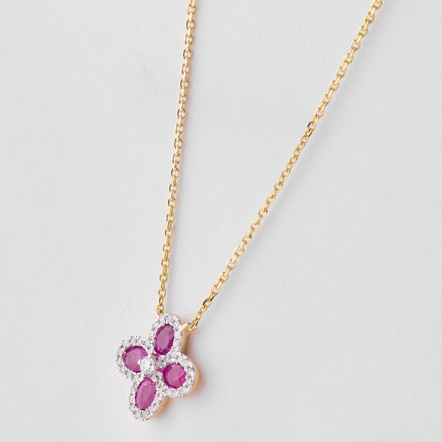 Natural Pink Sapphire Flower Diamond Necklace