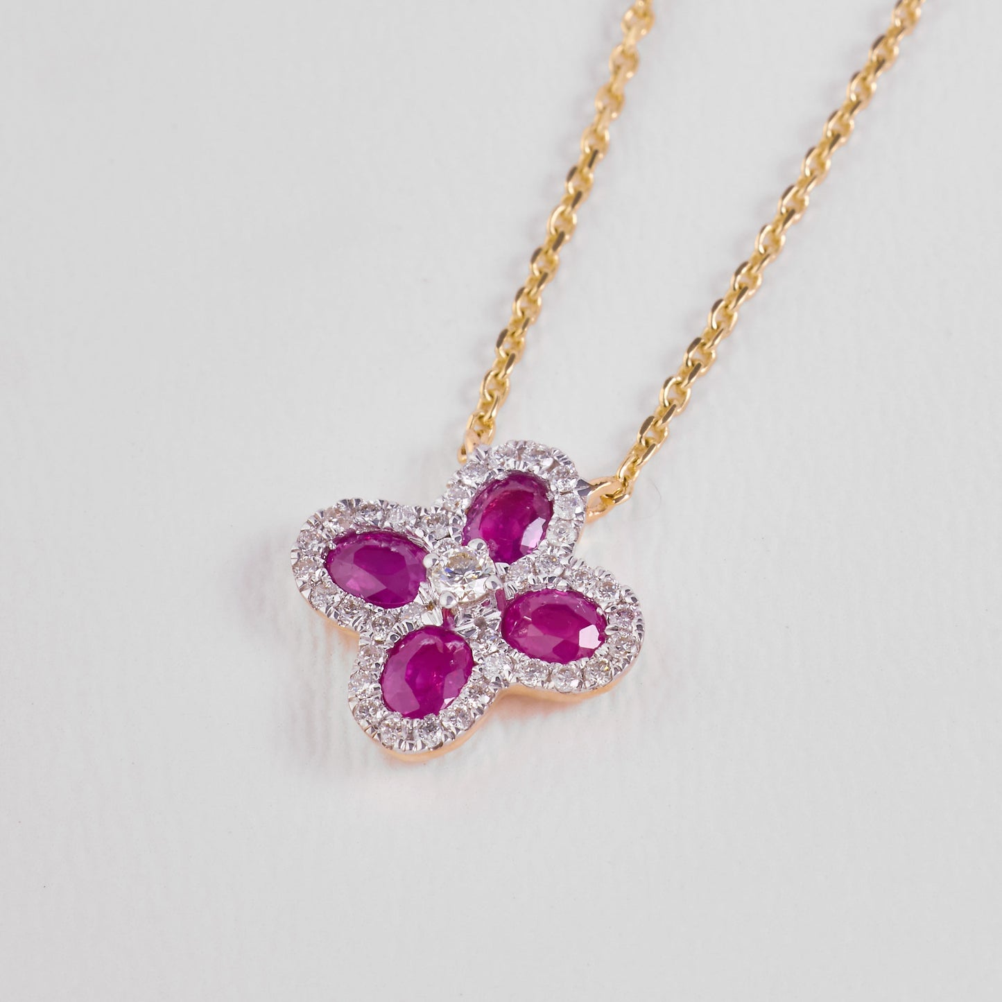 Natural Pink Sapphire Flower Diamond Necklace