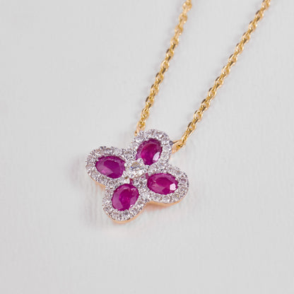 Natural Pink Sapphire Flower Diamond Necklace
