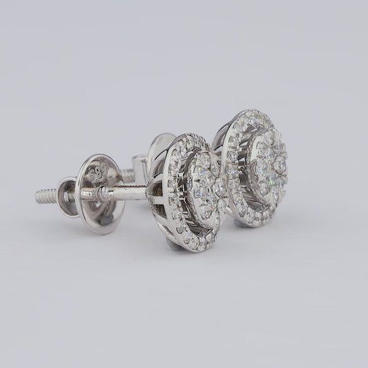 Oval Diamond Halo Cluster Stud Earrings