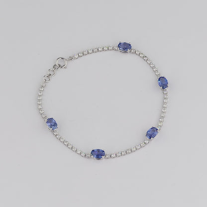 Blue Sapphire Oval Natural Diamond Bracelet