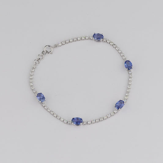 Blue Sapphire Oval Natural Diamond Bracelet