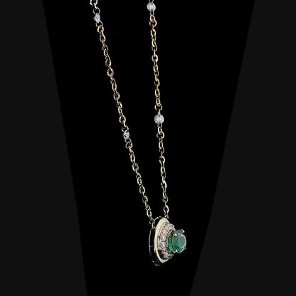 Oval Emerald Diamond Halo Necklace