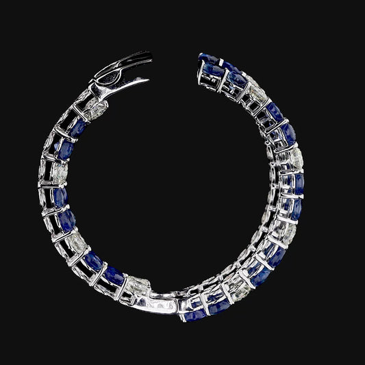 Natural Blue Sapphire Diamond Hoop Earrings
