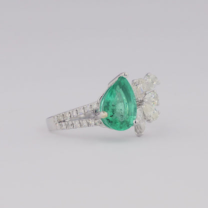 Pear Emerald Diamond Ring