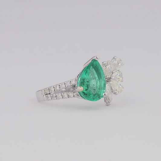 Pear Emerald Diamond Ring