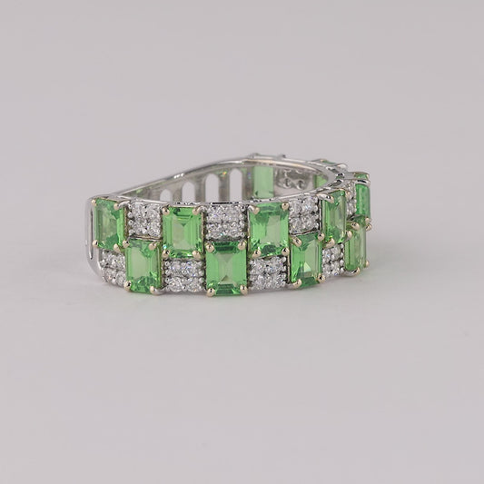 Natural Tsavorite Diamond Checkerboard Cocktail Ring
