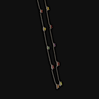 Rainbow Sapphire Diamond Station Necklace