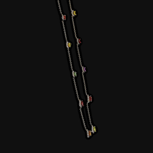 Rainbow Sapphire Diamond Station Necklace