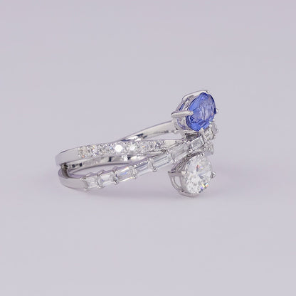 Natural Sapphire Diamond Crossover Ring