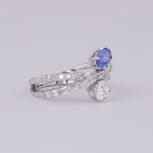 Natural Sapphire Diamond Crossover Ring