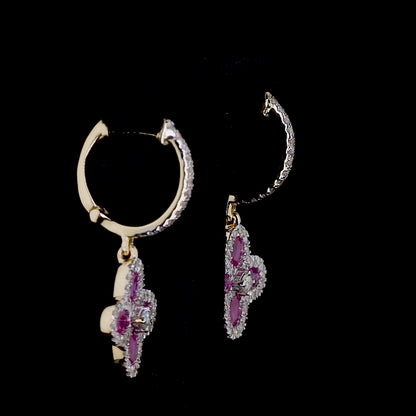 Flower Huggie Pink Sapphire & Diamond Earrings