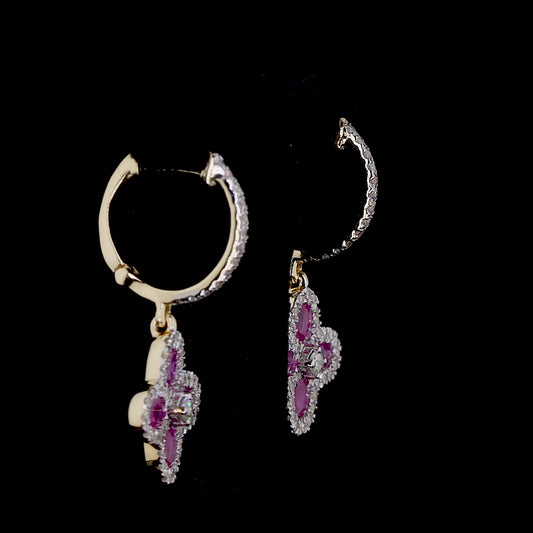 Flower Huggie Pink Sapphire & Diamond Earrings
