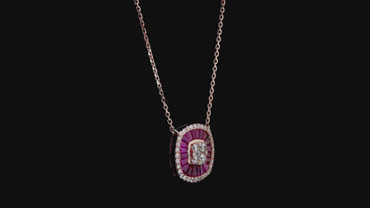 Collana a doppio alone con rubini baguette e diamanti
