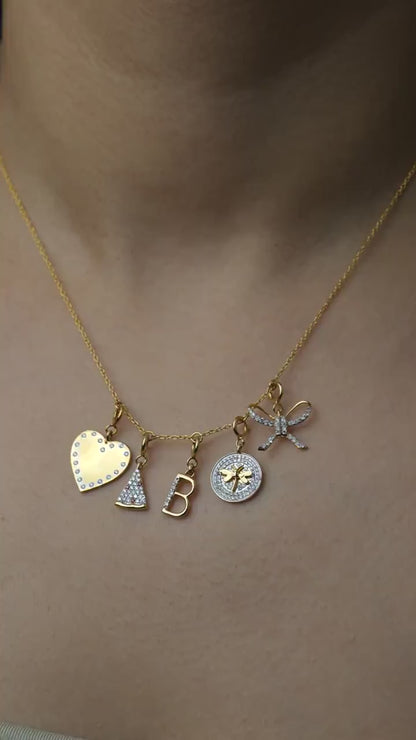Natural Diamond Bow Charm Pendant in 14K Solid Gold
