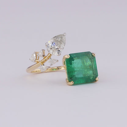 Emerald Diamond Bypass Ring